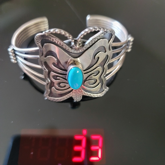 Sterling Silver Turquoise Butterfly Cuff - Picture 7 of 10